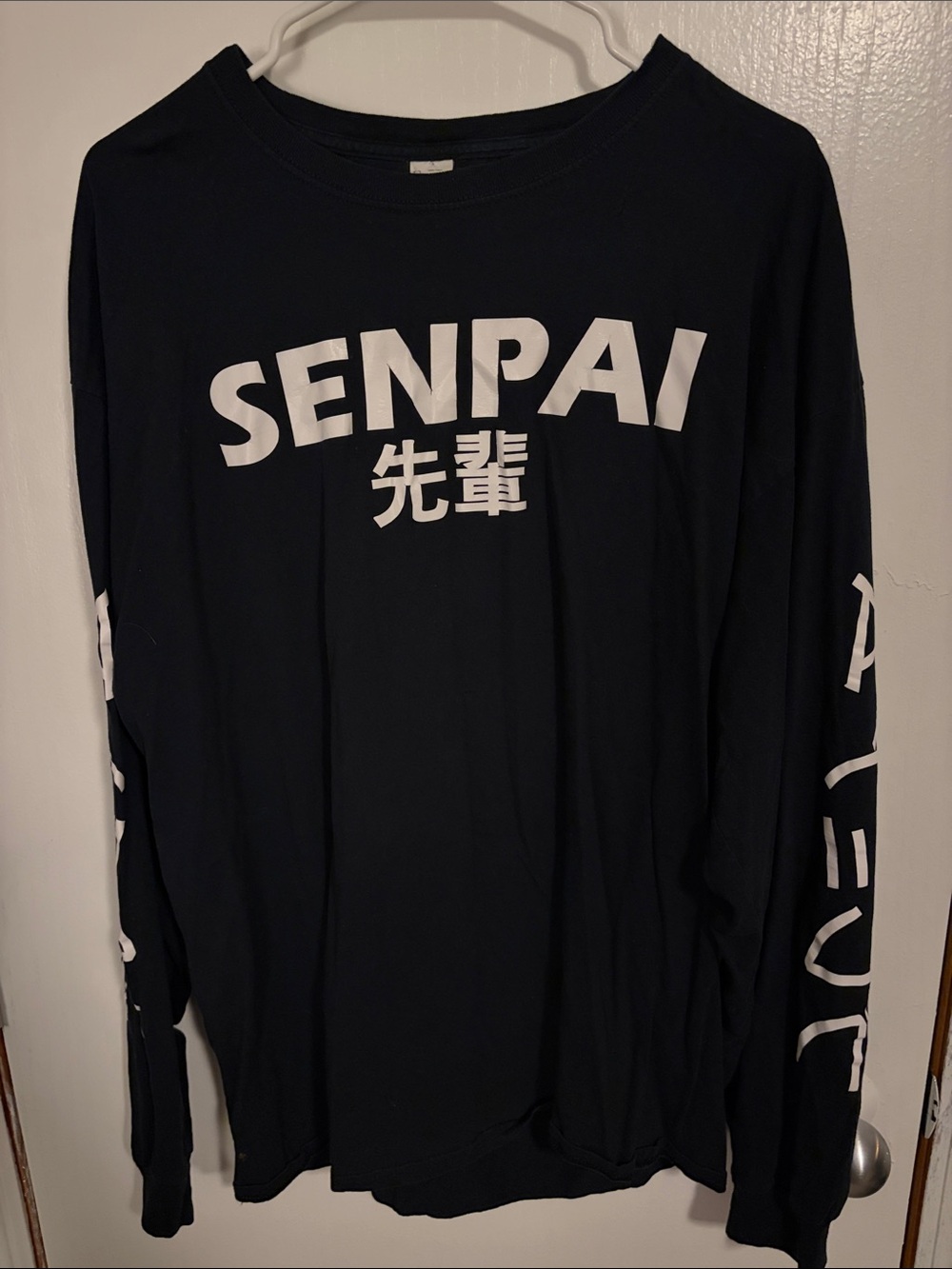 Black Long-Sleeve Graphic Tee with SENPAI Print